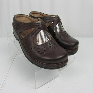 Klogs Womens Brown Leather Clog Shoe Block Heel Removable Insoles 10W